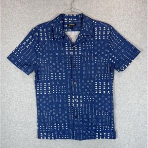 Express Shirt Mens XS‎ Blue White Short Sleeve Printed Linen Button Up Casual